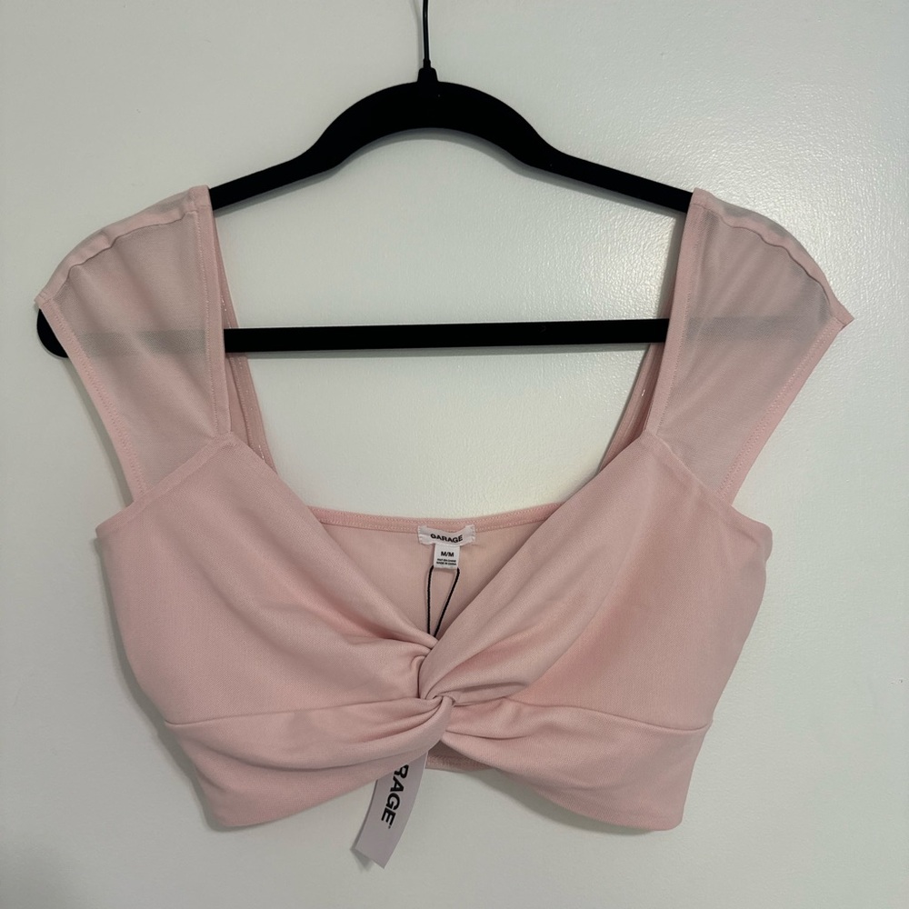 Garage Pink Sleeveless Tie Front Crop Tank